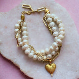 Golden Heart Pearl Bracelet